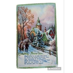 Happy New Year Dutch Stay Safe Church Rokat 1405 Signed Postcard Vintage 1910's